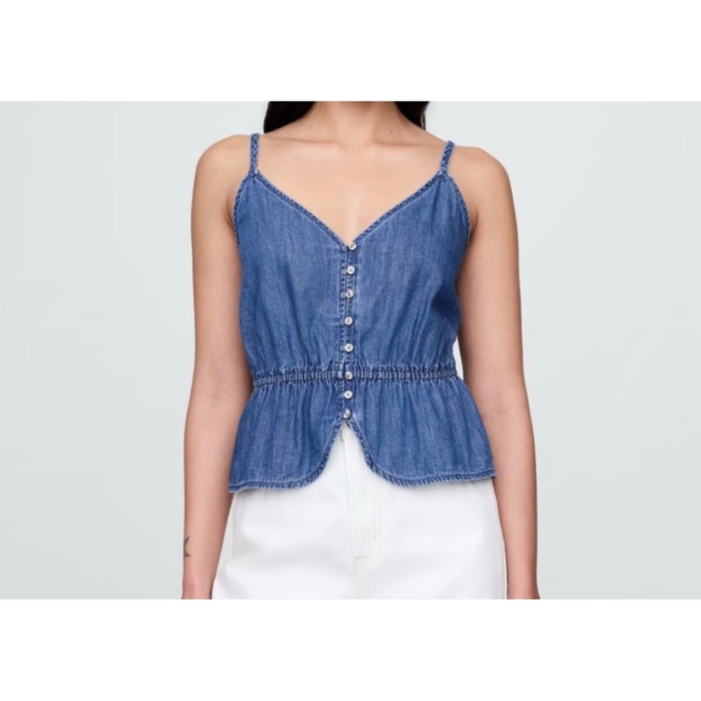 GAP Denim Peplum Camisole Top Medium Wash Button Front XS 776850-00-1